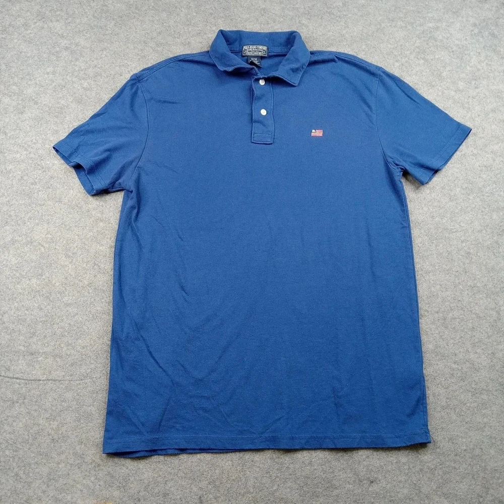 Polo Jeans Company Polo Shirt Mens‎ Medium Blue Solid Cotton Flag Casual Top